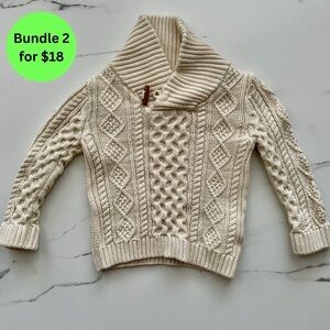 Baby Cable Knit Sweater 24M Beige Toggle Collar Preppy Chunky Knit Winter